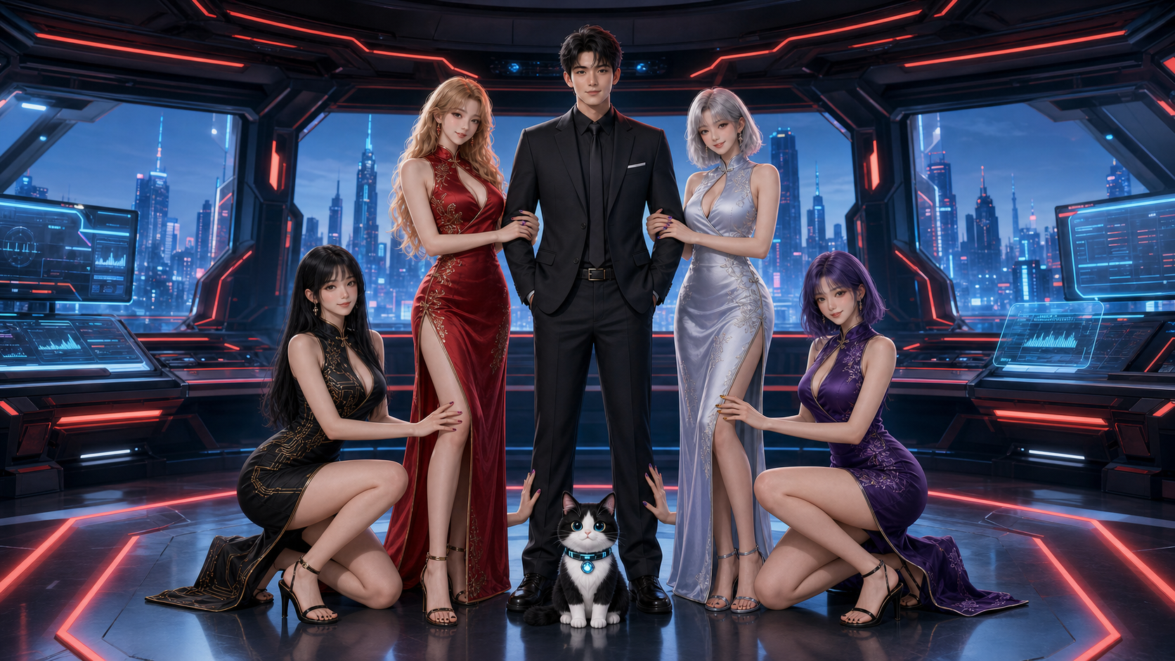 Pengyi、小G猫和四位 PXT Agent 的全身团队合影